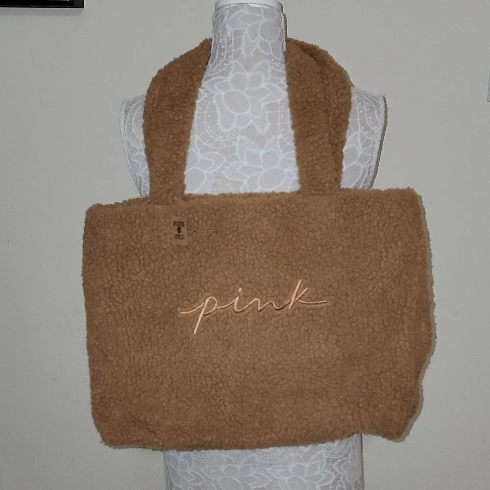 NWT Pink Victoria's Secret Cozy Teddy Bear Plush Sherpa Large Tote Bag